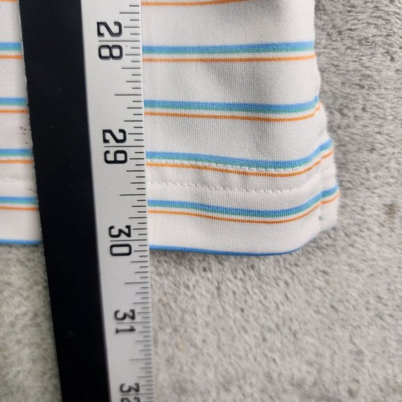 Men's Johnnie-O Polo Shirt UPF 50 White Blue Orange Striped Short Sleeve Size L - Picture 9 of 10